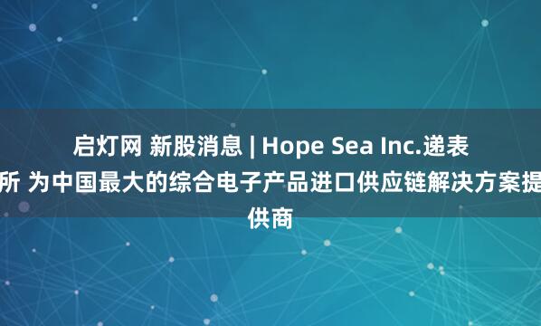 启灯网 新股消息 | Hope Sea Inc.递表港交所 为中国最大的综合电子产品进口供应链解决方案提供商