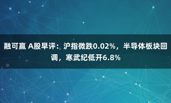 融可赢 A股早评：沪指微跌0.02%，半导体板块回调，寒武纪低开6.8%