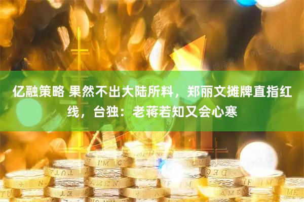 亿融策略 果然不出大陆所料,郑丽文摊牌直指红线,台独:老蒋若知又会心寒